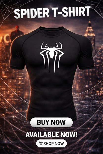 T-shirt sportowy kompresyjny dla mężczyzn z logiem pająka.