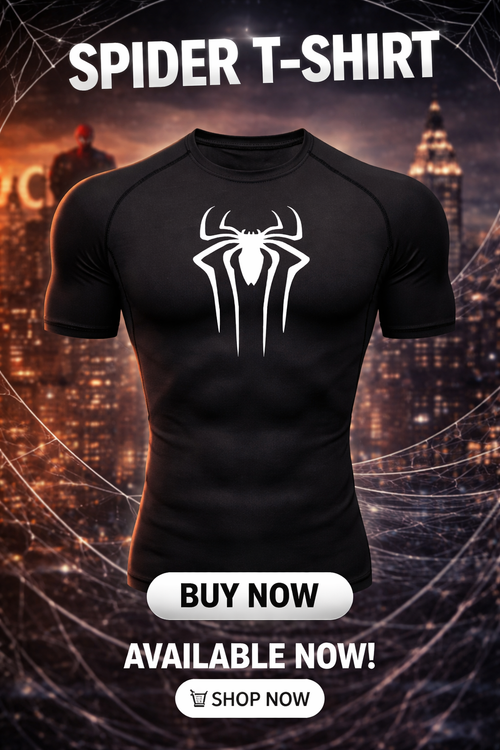 T-shirt sportowy kompresyjny dla mężczyzn z logiem pająka.